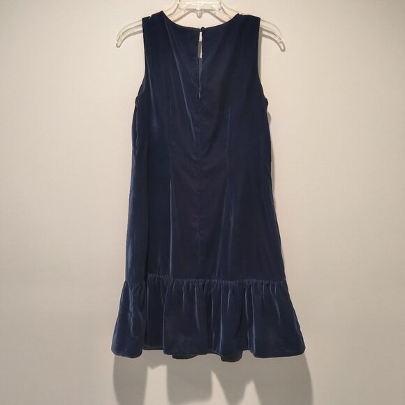 J Crew Blue Velvet Ruffle Hem Dress Sleeveless Size2 - Picture 3 of 9